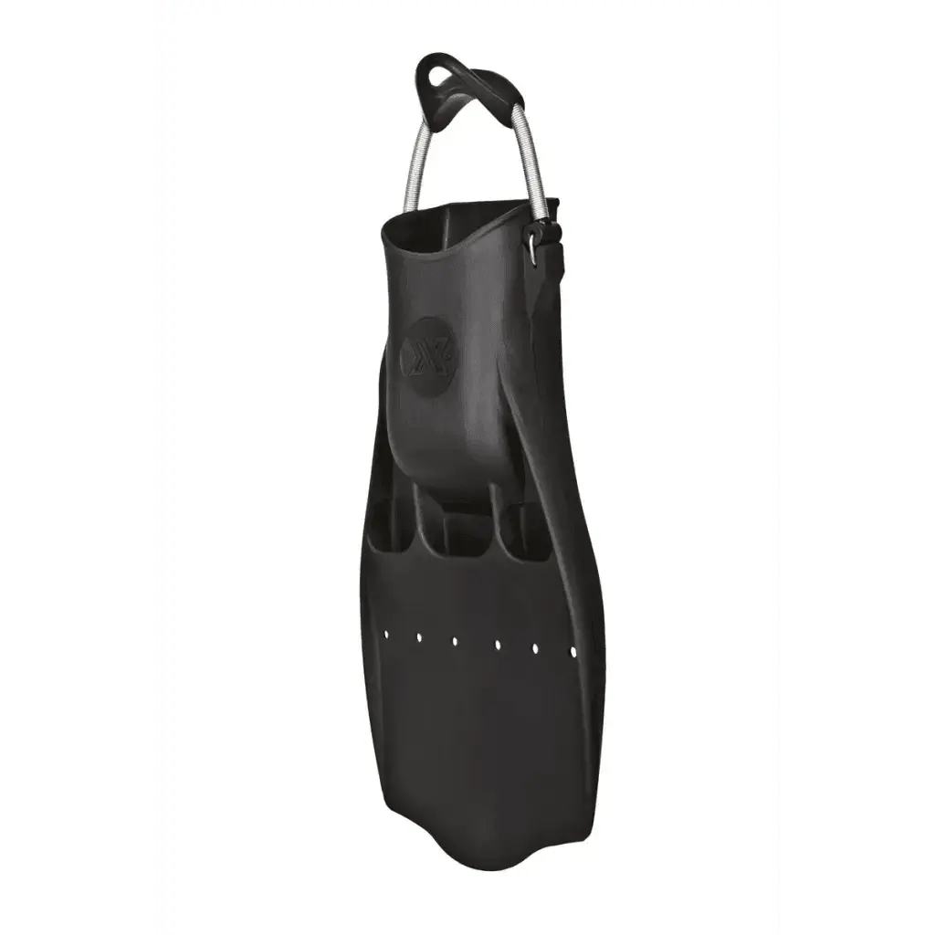 Schwarze xDeep EX1 TEC Tauchflosse mit Federband und stabilem Flossenblatt