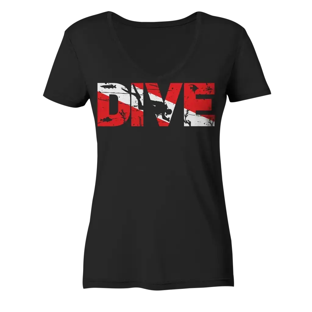Dive Flag - Ladies V-Neck Shirt - Black / XS - V-Neck Shirts