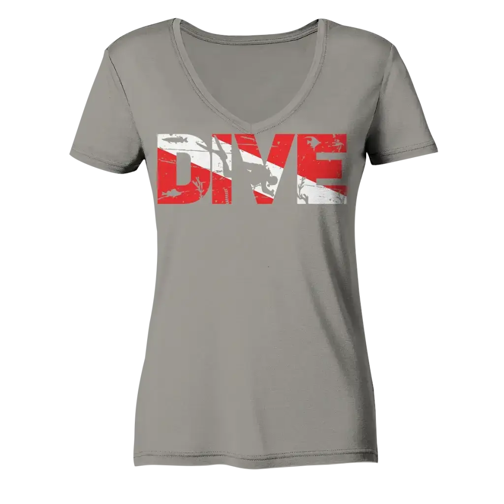 Dive Flag - Ladies V-Neck Shirt - Light Grey / XS - V-Neck