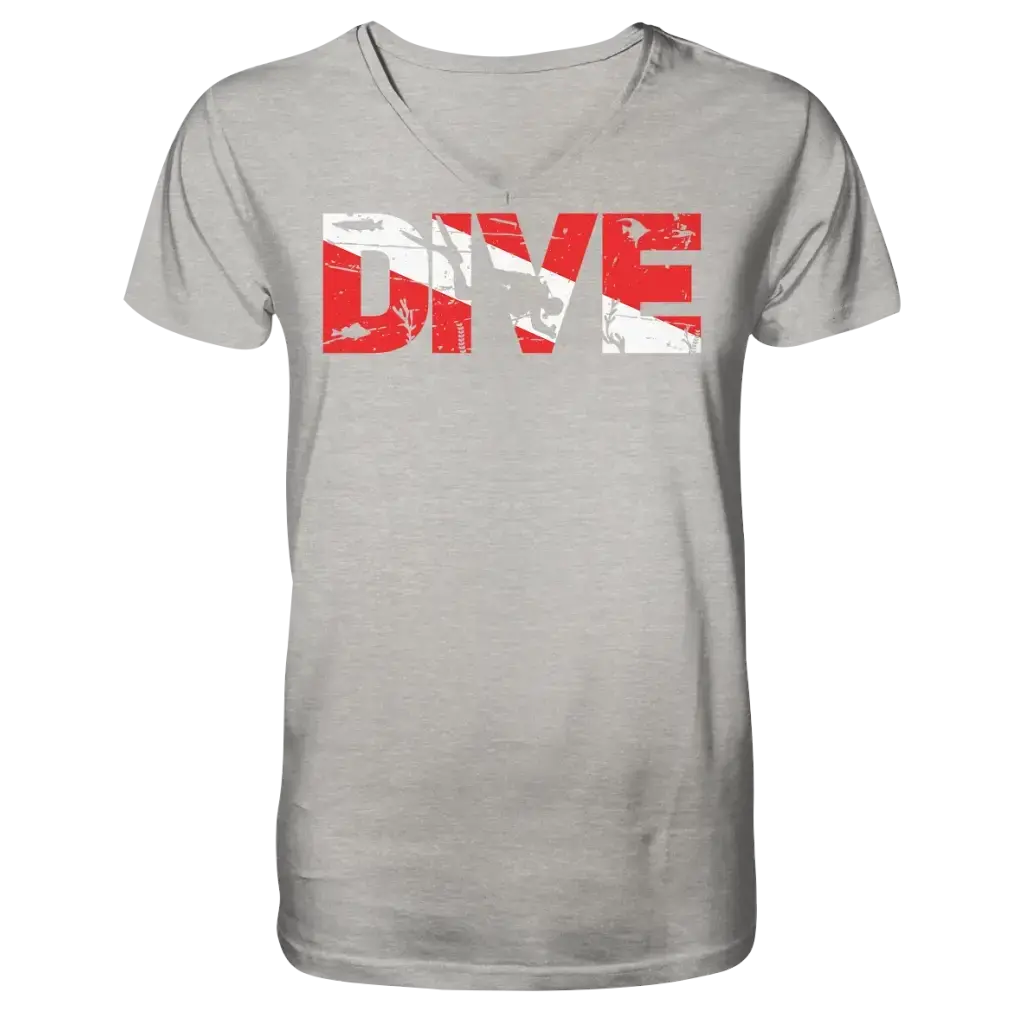 Dive Flag - Mens Organic V-Neck Shirt - Heather Grey / S