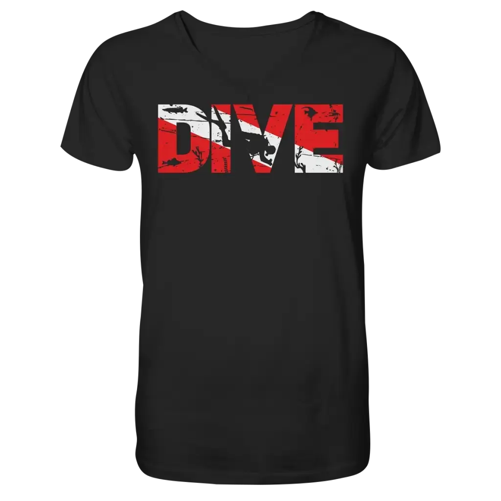 Dive Flag - Mens Organic V-Neck Shirt - Black / S - V-Neck