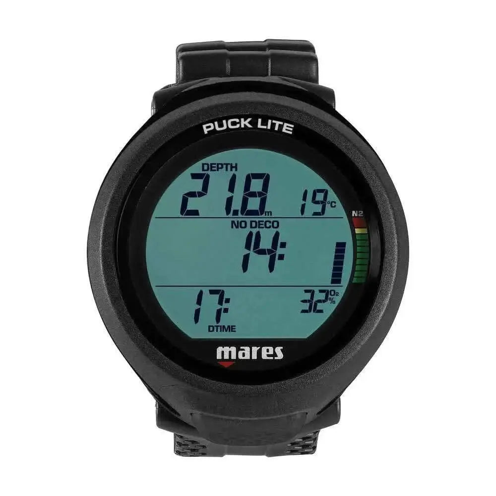 Mares Puck Lite dive computer with high-resolution display and single-button design.