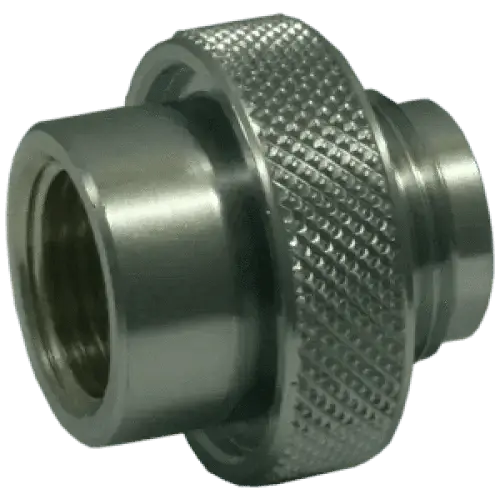 Adapter M26 male to G 5/8 female 232 bar chrome fitting.