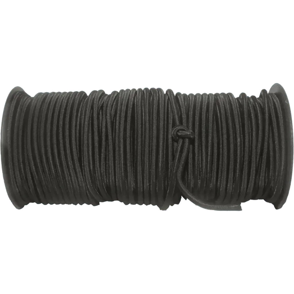 Black 4mm bungee cord spool, 1 meter length.