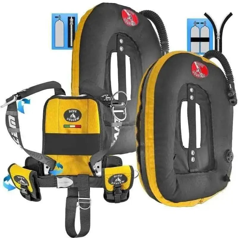 Dive System "MoBi" Flex Wing for single and double tank configurations, adjustable harness, patent-pending donut wing design.