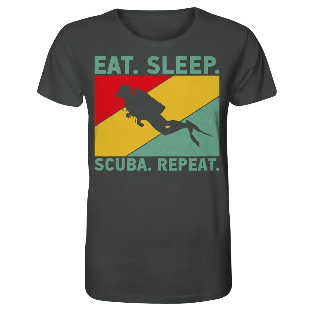 Eat Sleep Scuba Repeat organic cotton shirt with diver design.