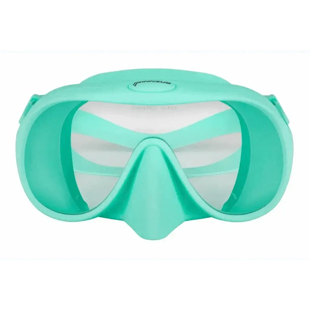 FinnSub ProView Maske, türkis, ergonomisches Design, klare Sicht.