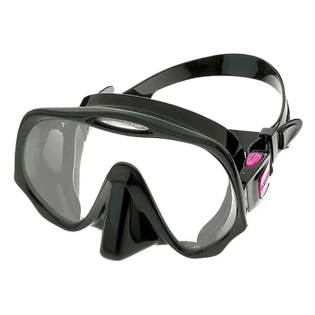Frameless Mask Medium Fit in black and pink offering wide vision and comfort.
