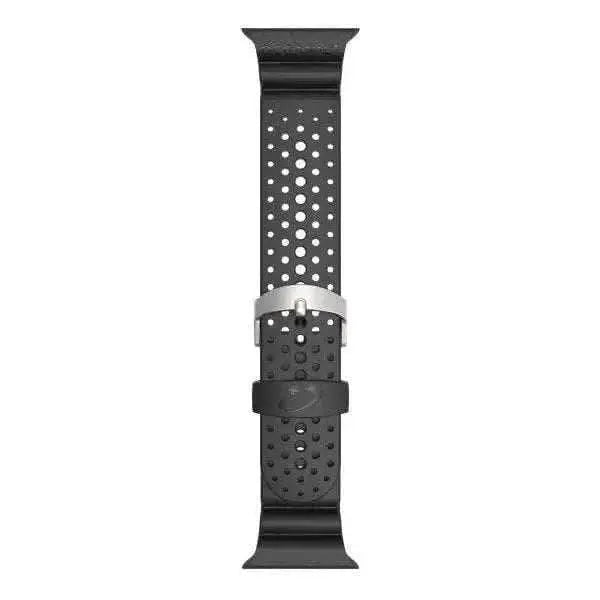 Oceanic+ Dive Watch Band for Apple Watch Ultra in black, silicone with brushed stainless steel fittings.