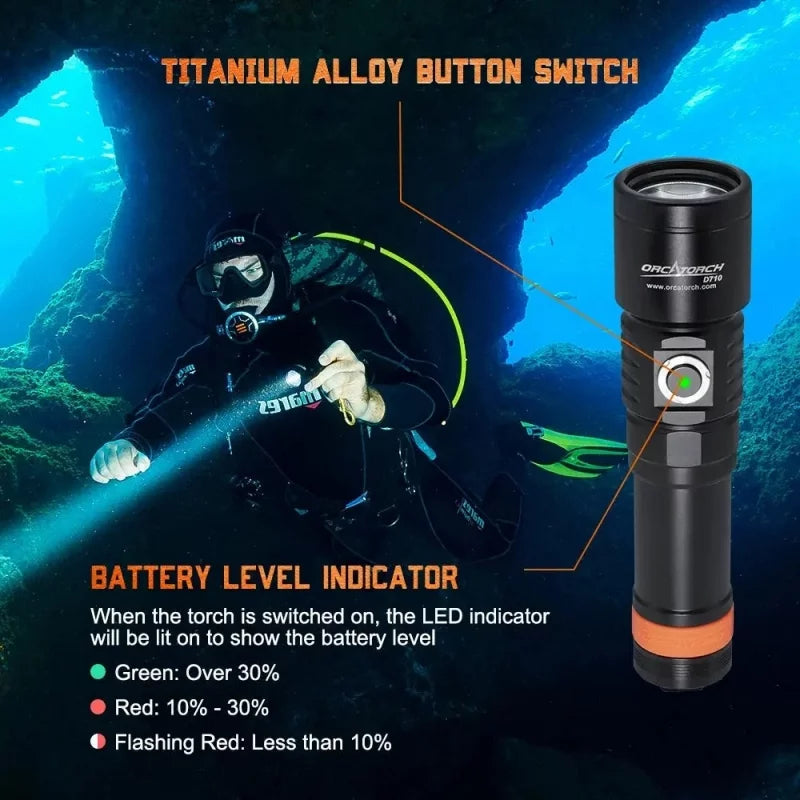 Orca Torch - D710 - Kompakte Tauchlampe - max. 3000 Lumen Schwarz Orcatorch