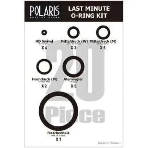 POLARIS Last Minute O-Ring Kit with various sizes for hoses and tank valves, essential for diving.
