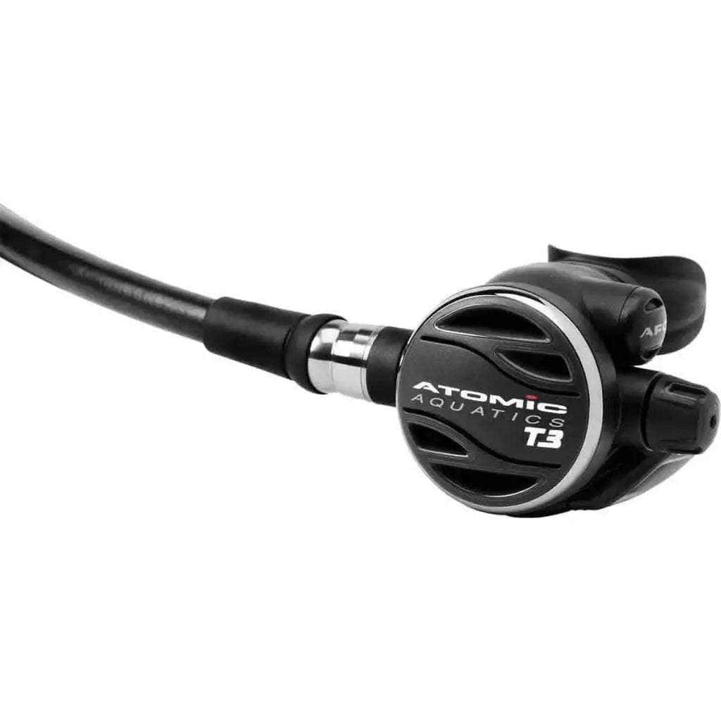 T3 2nd Stage Atomic Aquatics regulator with black PVD coating and titanium swivel.