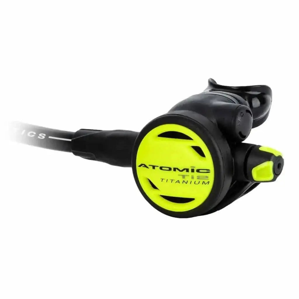 Yellow Ti2 Octopus regulator, lightweight titanium design for divers.