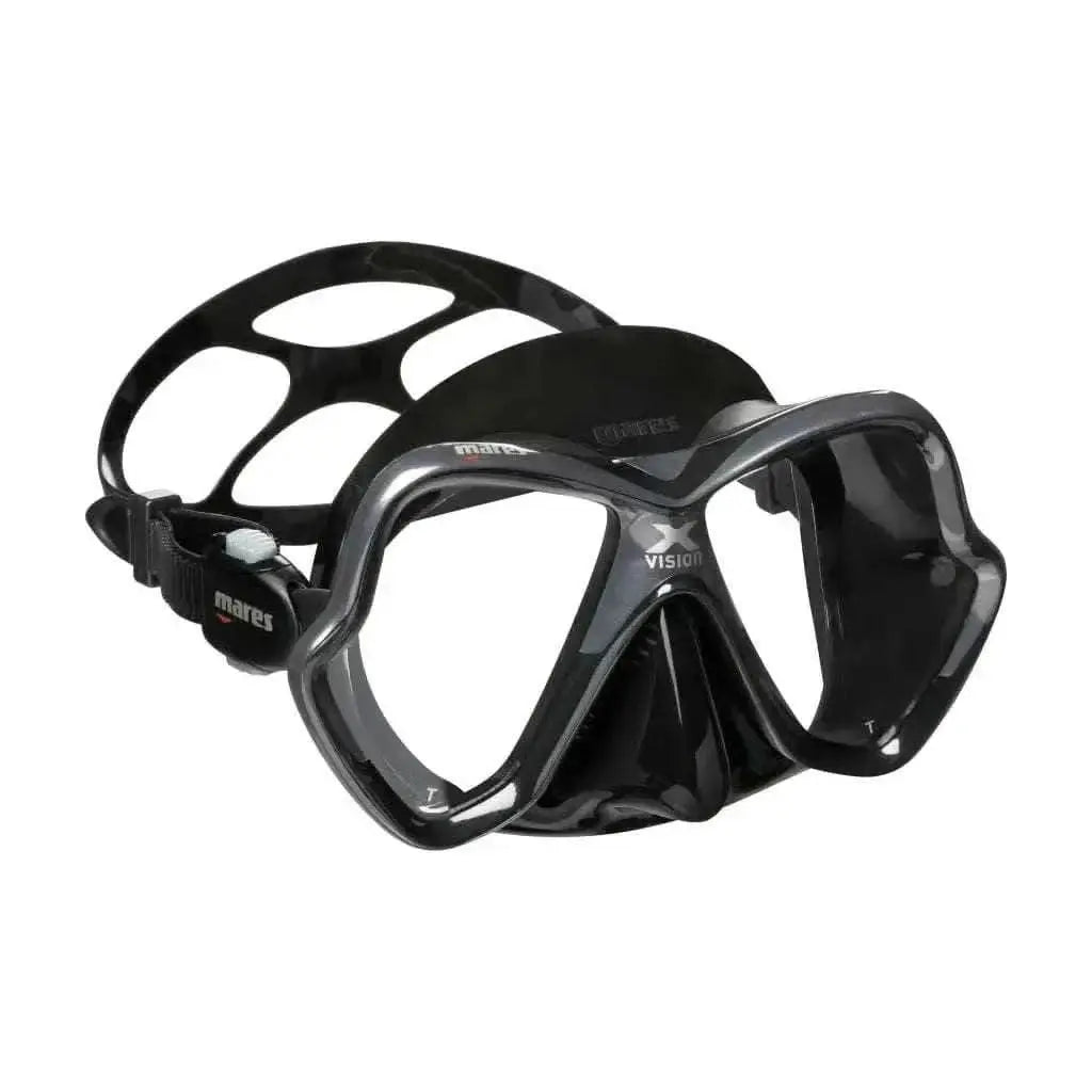 X-VISION Tauchmaske aus Silikon mit verchromtem Rahmen und hydrodynamischem Design.