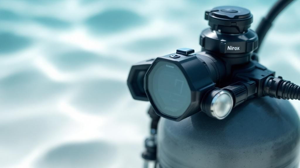 Eine Taucherin zeigt stolz ihr Nitrox-Brevet, während sie neben ihrer Tauchausrüstung sitzt.