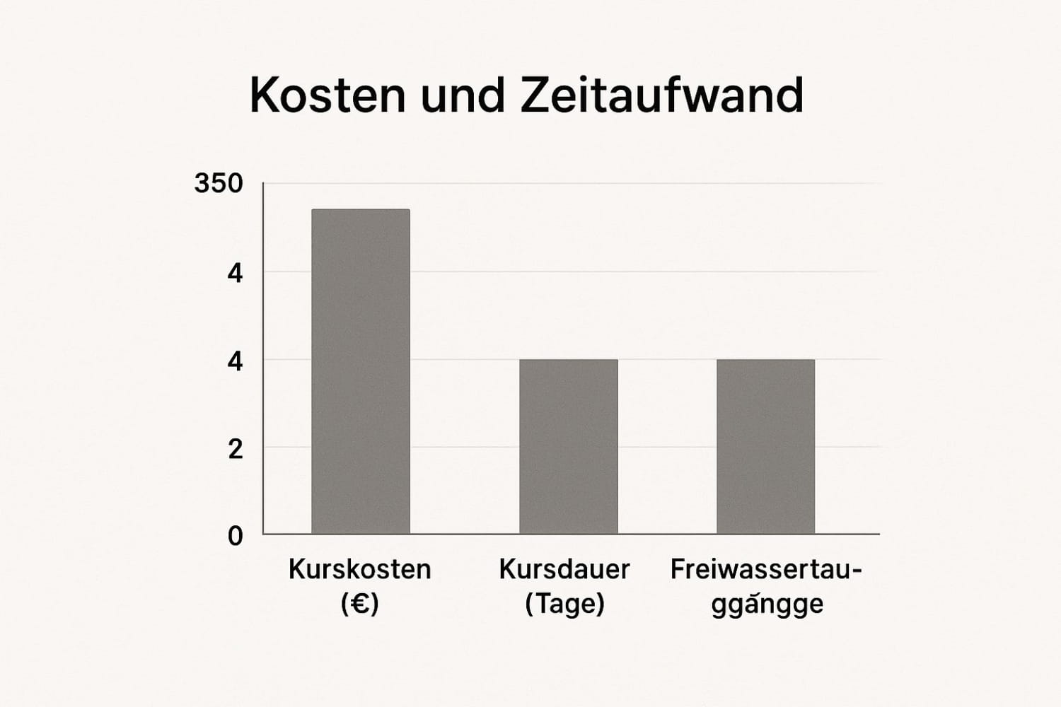 Infografik mit den wichtigsten Daten zu einem Tauchschein-Anfängerkurs.
