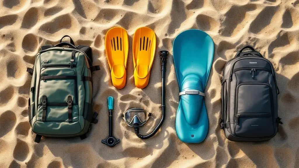 Mehrere Taucher in voller Ausrüstung bereiten sich am Ufer eines Sees auf ihren Tauchgang vor.