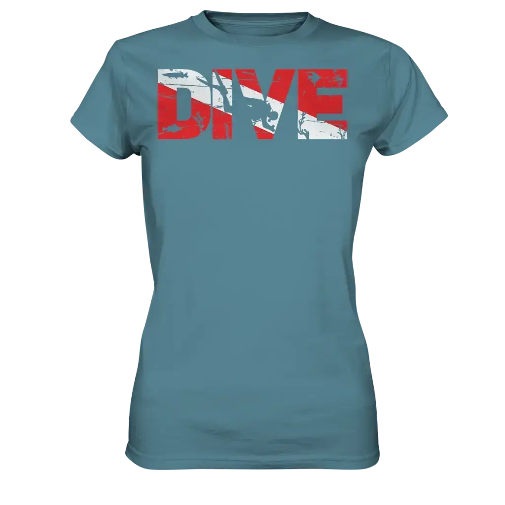 Dive Flag - Ladies Premium Shirt - Stone Blue / XS