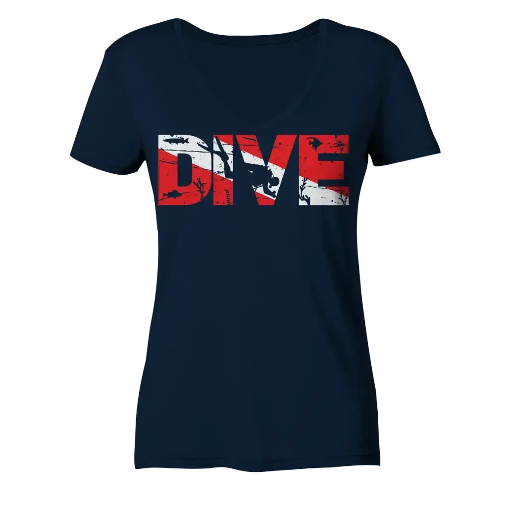 Dive Flag - Ladies V-Neck Shirt - Navy / XS - V-Neck Shirts