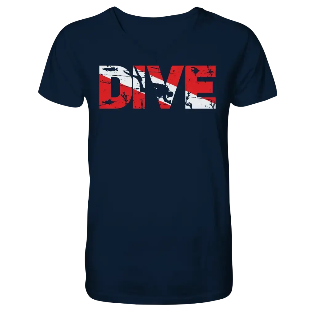 Dive Flag - Mens Organic V-Neck Shirt - French Navy / S