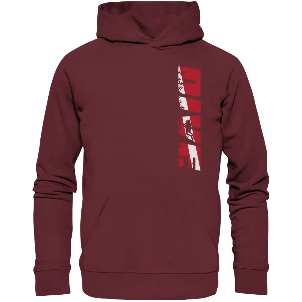 Dive Side Print - Organic Hoodie - Burgundy / XS - Hoodies