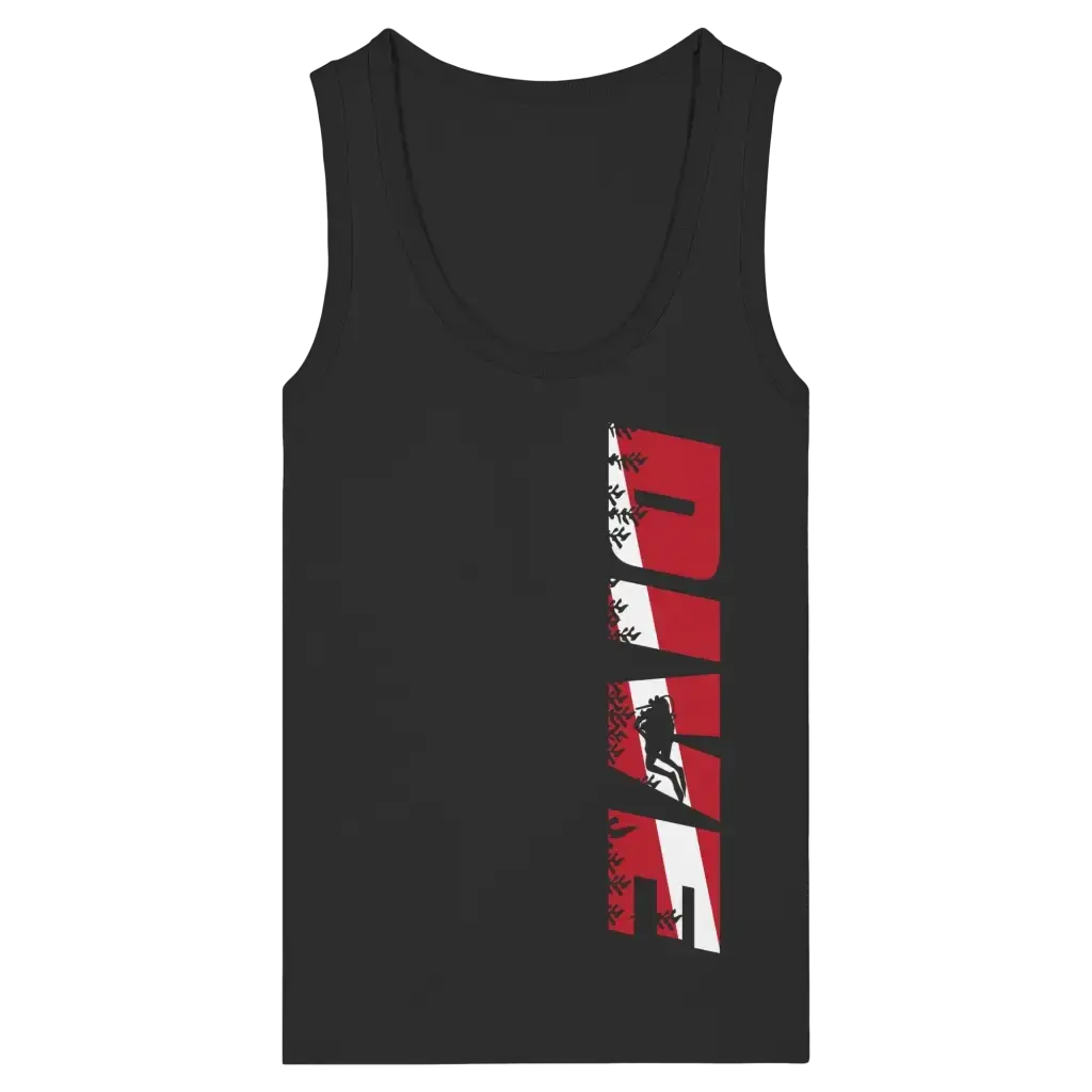 Dive Side Print - Womens Organic Fitted Tank Top - Black