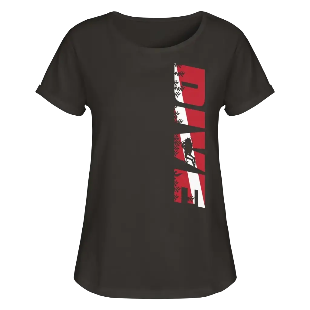 Dive Side Print - Womens Roll-Up T-Shirt - Black / S