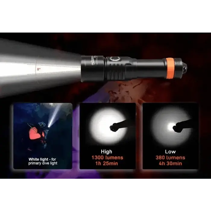 OrcaTorch - D530 Spot Tauchlampe Set 2 Akkus 1300 Lumen 8
