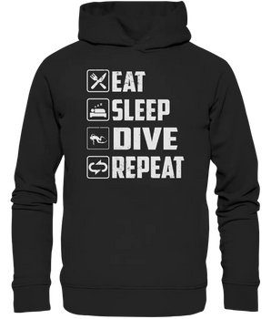 Eat Sleep Dive Repeat - Organic Fashion Hoodie - Black / XS