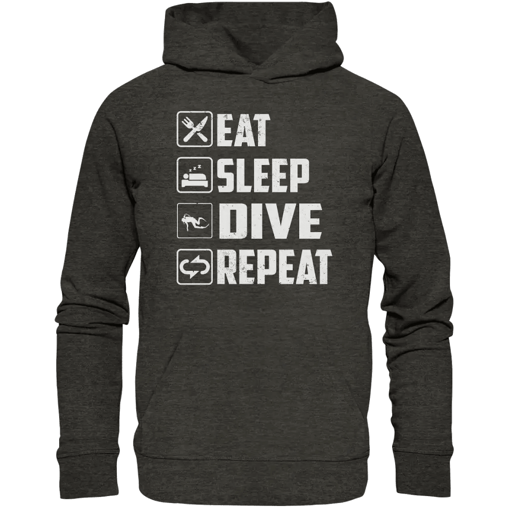 Eat Sleep Dive Repeat - Organic Hoodie - Dark Heather Grey /