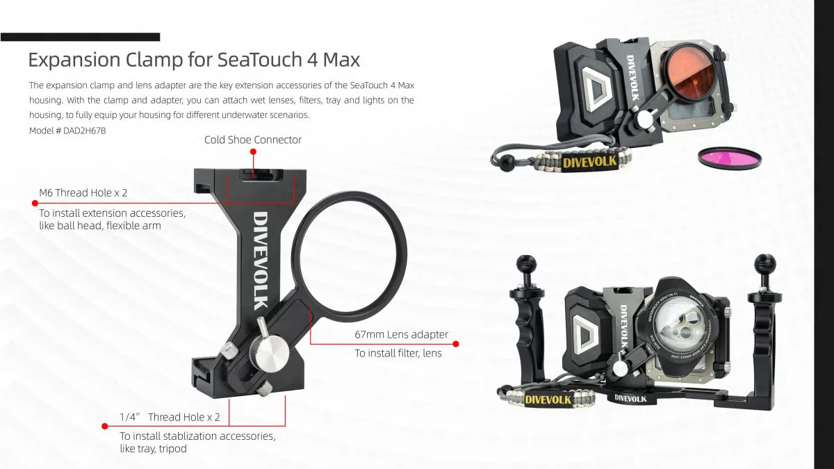 DiveVolk Expansion Clamp mit 67mm Lens Adapter