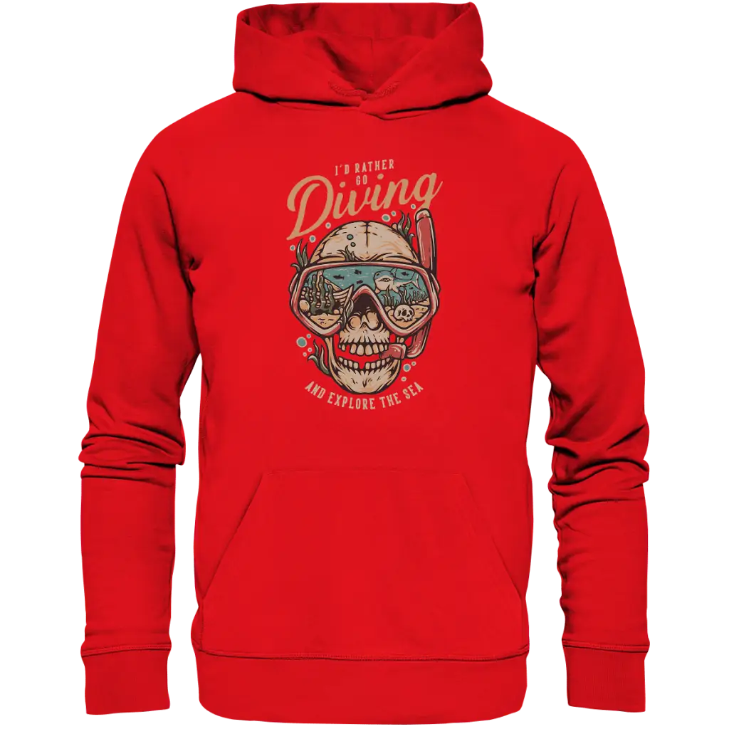 i’d rather go diving - Organic Hoodie - Bright Red / XS