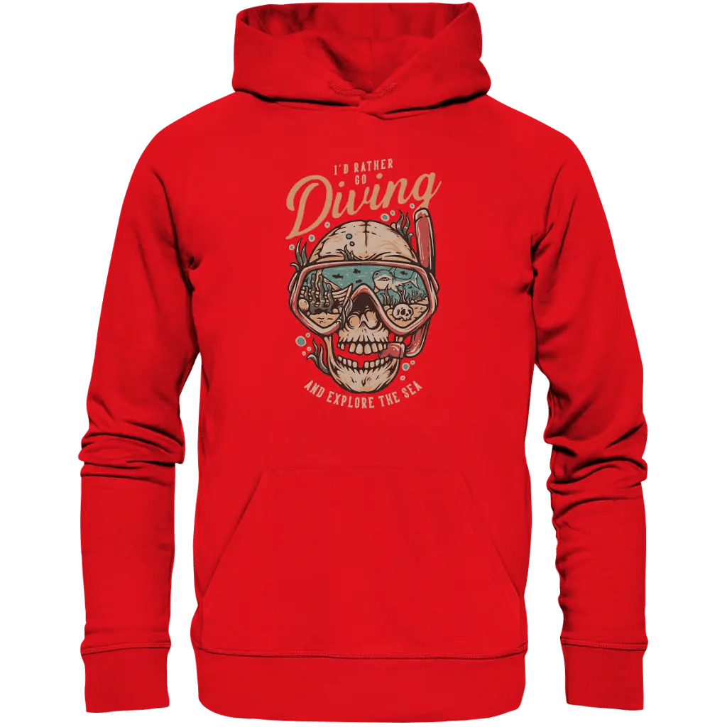 i’d rather go diving - Organic Hoodie - Bright Red / XS