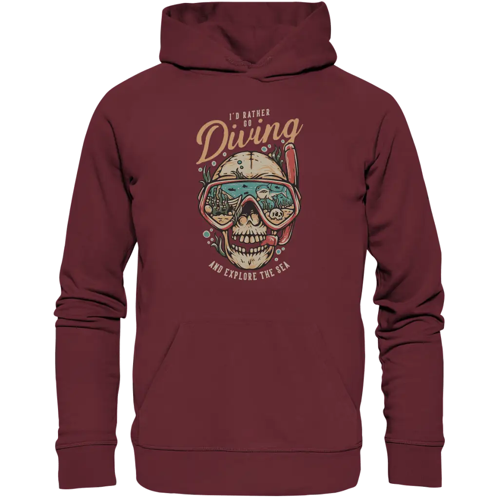 i’d rather go diving - Organic Hoodie - Burgundy / XS