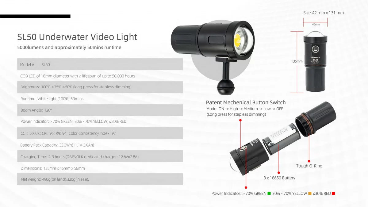 DiveVolk SL50 Video light