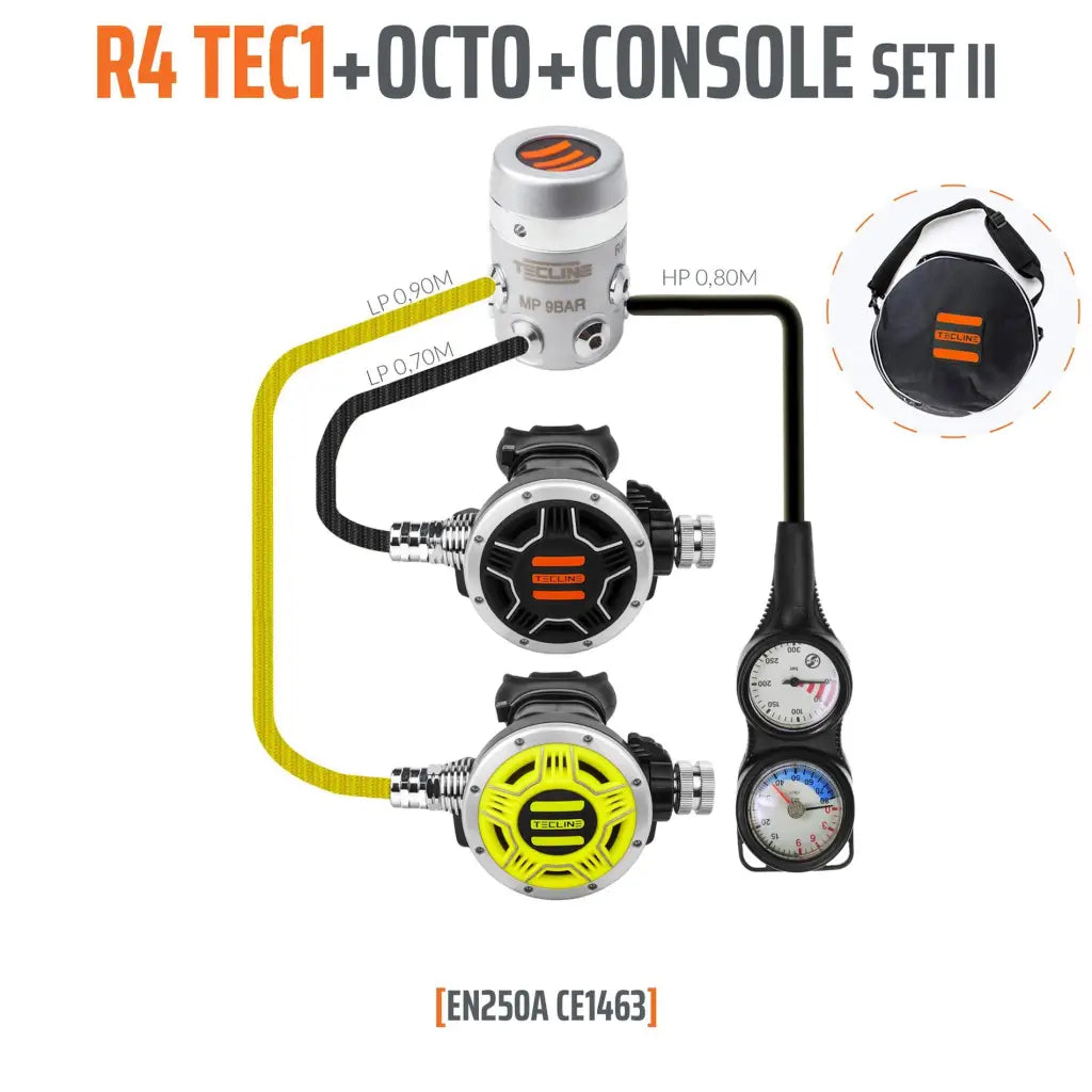 Tecline R4 TEC1 Set 2 (Regler + Oktopus + Finimeter + Tiefenmesser) - Tauchwerkstatt.eu