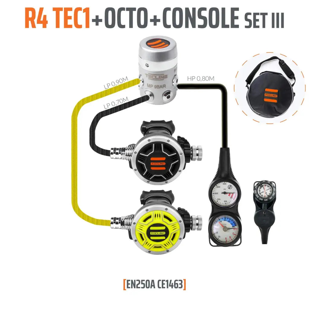 Tecline R4 TEC1 Set 3 (Regler + Oktopus + Finimeter + Tiefenmesser + Kompass) - Tauchwerkstatt.eu