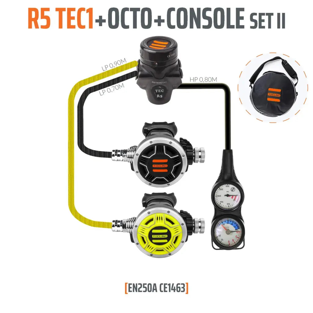 Tecline R5 TEC1 Set 2 (Regler + Oktopus + Finimeter + Tiefenmesser) - Tauchwerkstatt.eu