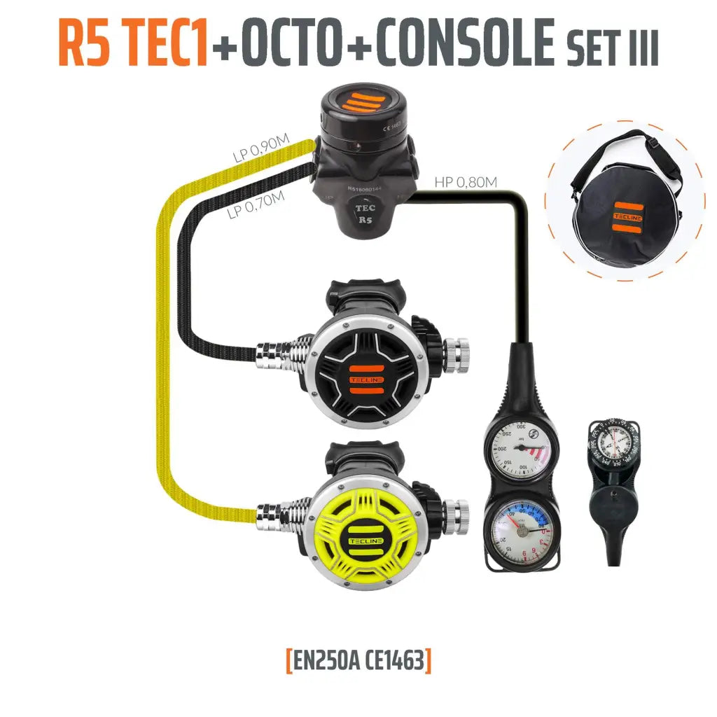 Tecline R5 TEC1 Set 3 (Regler + Oktopus + Finimeter + Tiefenmesser + Kompass) - Tauchwerkstatt.eu